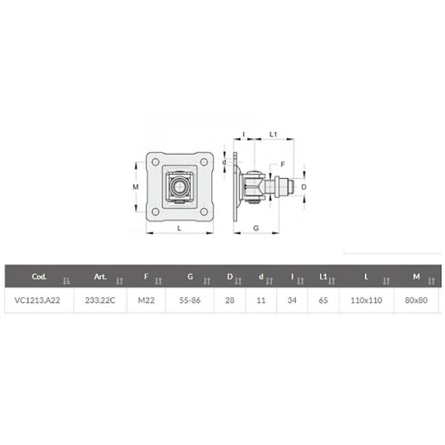 Vendita online Cardine M18 con piastra a 4 fori art.233.22C
